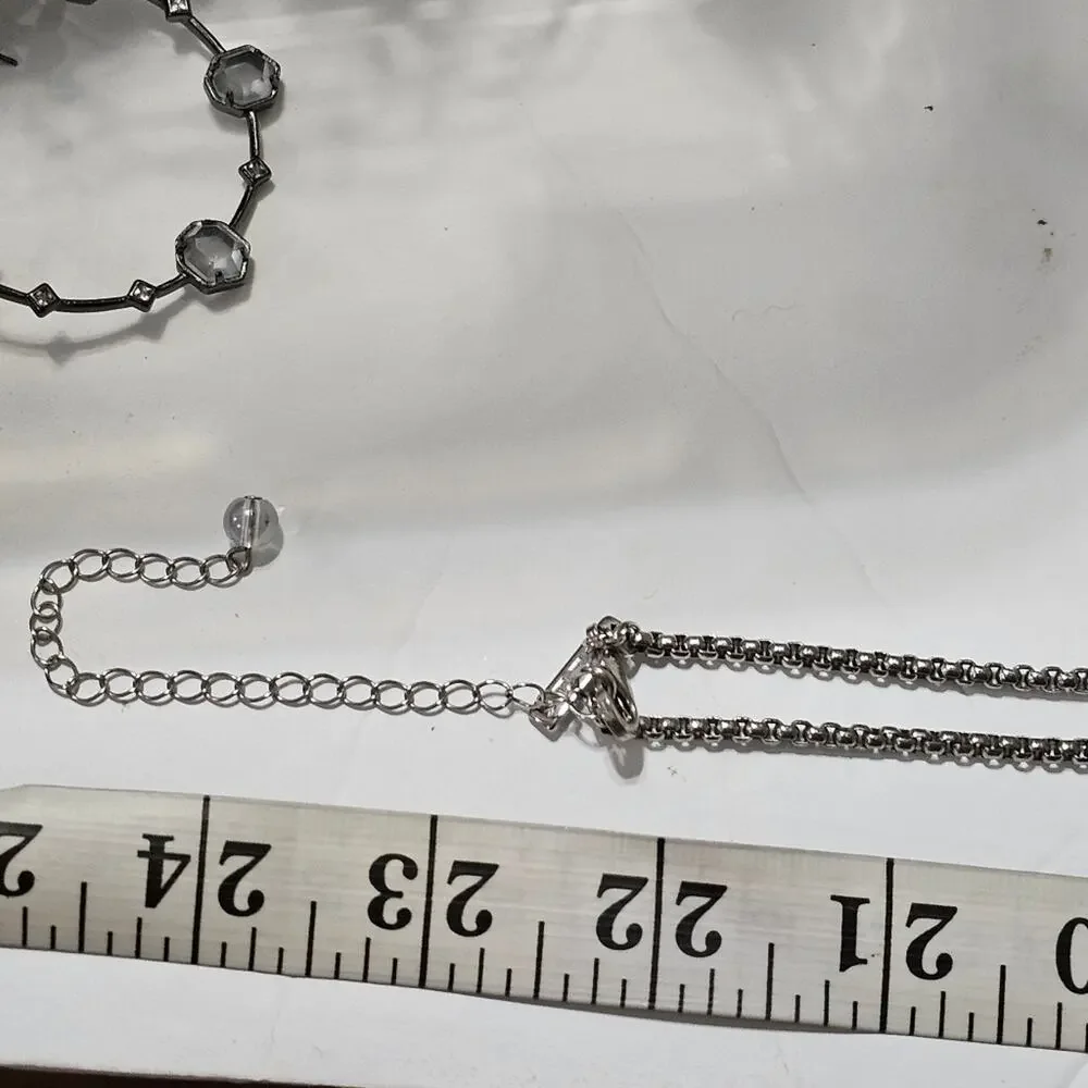 WHBM Blue Beaded Silver Tone Tassel Y Lariat Necklace